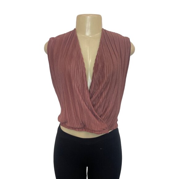Mango Women's Dusty Pink Pleated Overlap Crop Top Shirt Sz S - NWT - Picture 1 of 7